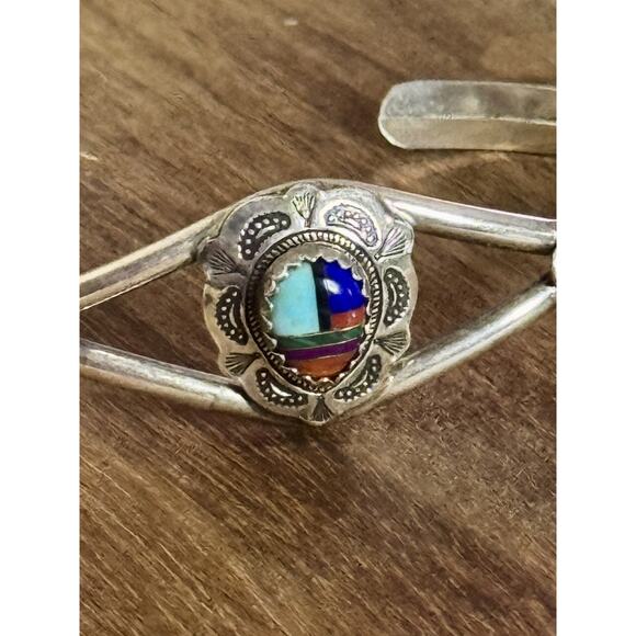 Navajo Sterling Multi Stone Inlay Cuff Bracelet Clarence Thomas C.T. 9.6g - Picture 2 of 11